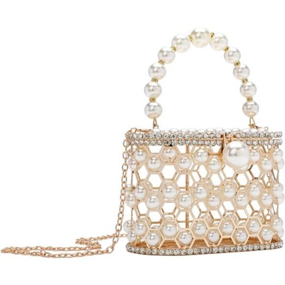 Evening Handbag Women Clutch Purses with Pearl Diamonds for Wedding Prom - Picture 2 of 5